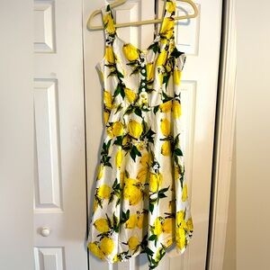 Women's Medium Lemon Fit and Flare Midi Dress- Belle Poque